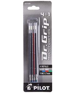 Pilot - Recambios de tinta de bolígrafo multifunción Dr. Grip 4+1, punta fina, paquete de 4, uno de cada color negro/rojo/azul/verde (77154)