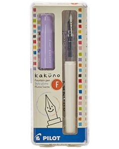 Pilot 90119 Kakuno Pluma Fuente, Tinta Líquida Negro, Punto Fino, Estuche de 1 Pieza, color Barril Blanco/Tapa Morada