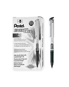 Pentel BL17-A EnerGel Liquid Gel Pen, Medium Metal Tip, Silver Barrel, Black Ink, Box of 12