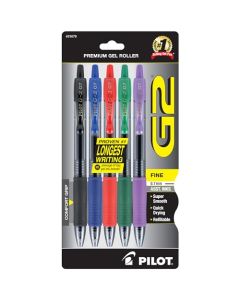 Pilot G2 Retractable Premium Gel Ink Roller Ball Pens, Fine Point, 5-Pack, Assorted Colors, Black/Blue/Red/Green/Purple (31079) by Pilot