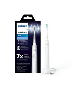 PHILIPS - Cepillo de dientes eléctrico Sonicare 4100, cepillo de dientes eléctrico recargable con sensor de presión, blanco HX3681/23