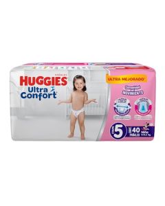 Huggies UltraConfort Pañal Desechable para Bebé, Etapa 5 Niña, Paquete con 40 Piezas, Ideal para niñas de 11 a 14.5 kg