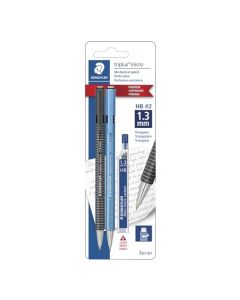 Staedtler Triplus Micro 77413SBKA6ST - Lápiz mecánico retráctil con goma de borrar de giro, 6 recambios, 2 unidades, 77413SBKA6
