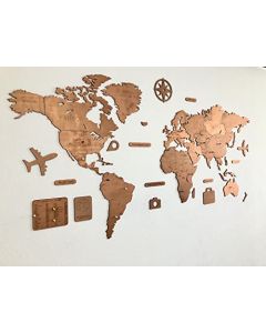 Gift Mexico Mapa del Mundo para Pared de Madera – Decoración para tu hogar única y Original – para marcar los países Que has Visitado - Color: Cobre - Medidas: 160 x 97 cm - Mapamundi de Madera!