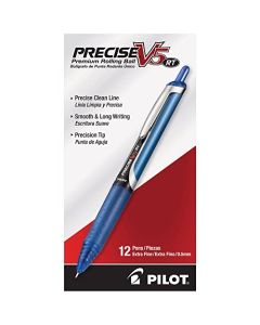 Pilot Precise V5 Rt, Bolígrafo Retráctil, Tinta Líquida Azul, Doce Piezas (26063)