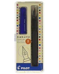 Pilot 90114 Kakuno Pluma Fuente, Tinta Líquida Negro, Punto Fino, Estuche de 1 Pieza, color Barril Gris/Tapa Azul