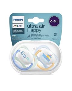 Philips Avent Chupón Ultra Air Collection│Ortodóntico│con Caja Esterilizadora│Kiss/Boat│0-6 m│2 pzs│SCF080/13
