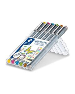 STAEDTLER 30805S2SB6 - Bolígrafo de punta fina para dibujar, dibujar, diario, juego de 6 colores surtidos, 30805S2SB6