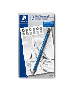 STAEDTLER - Juego de 12 lápices hexagonales Mars Lumograph, Estuche Metálico, Diferentes Graduaciones, Instrumentos de Calidad Artística