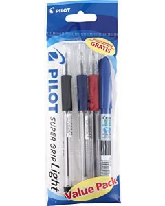 Pilot 10665 Super GP Ball Point Pen, Bolígrafo, Tinta Aceite Colores Surtidos, Mediano 1.0 mm, Bolsita de 3 Piezas, Colores Surtidos