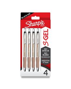 Sharpie S-Gel, bolígrafos de gel, barril de metal elegante, champán, punta media (0,7 mm), tinta negra, 4 unidades