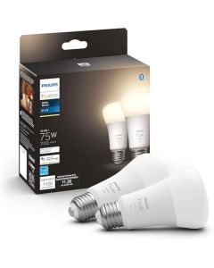 Philips Hue Paquete de 2 bombillas inteligentes A19 de color blanco, 1100 lúmenes, compatible con Bluetooth y Zigbee (concentrador de color opcional), funciona con Alexa y Google Assistant