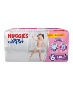 Huggies UltraConfort Pañal Desechable para Bebé, Etapa 6 Niña, Paquete con 40 Piezas, Ideal para niñas de más de 13.5 kg