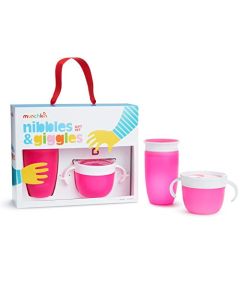 Munchkin Nibbles & Giggles Toddler Gift Set, Includes 10oz Miracle 360 Cup and Snack Catcher, Pink