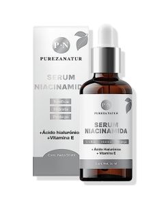 PUREZA NATUR Suero facial Niacinamida B3, Vitamina E y Acido hialurónico 50ml | Serum Niacinamide para todos tipos de piel skin barrier hidratante, antioxidante potente reductor de ojeras y líneas de expresión (50ml)