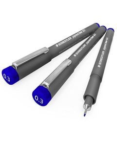 Staedtler 308 - Delineador de líneas de pigmento, 0,3 mm, paquete de 3 unidades, color azul