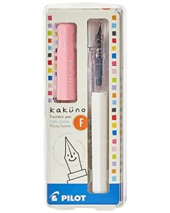 Pilot 90117 Kakuno Pluma Fuente, Tinta Líquida Negro, Punto Fino, Estuche de 1 Pieza, color Barril Blanco/Tapa Rosa