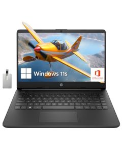 HP Portátil Stream de 14" HD Alto Brillo, Intel Celeron N4120, 16GB de RAM, Capacidad de 256GB (128GB eMMc+128GB de Tarjeta USB), Cámara HD, Carga Rápida, 1 Año de Office 365, Win 11 S, Negro