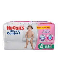 Huggies UltraConfort Pañal Desechable para Bebé, Etapa 4 Niña, Paquete con 40 Piezas, Ideal para niñas de 9 a 12 kg