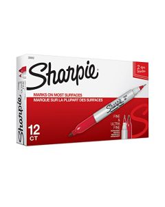 Sharpie 32002 Twin Tip Fine Point and Ultra Fine Point Permanent Marker, Red, 12-Pack