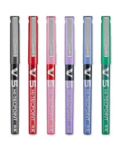 Pilot V5 Hi-Tecpoint - Bolígrafo de punta fina de 0,5 mm, ancho de línea de 0,3 mm, paquete de 6 unidades, negro, azul, rojo, verde, violeta y rosa