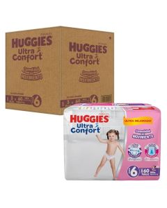 Huggies Ultra Confort Pañal Desechable para Bebé, Etapa 6, Niña, Caja con 180 Piezas, Ideal para niñas de más de 13.5 kg