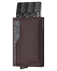 VULKIT Cartera plegable de piel auténtica tarjetero bloqueo RFID para hasta 12 tarjetas