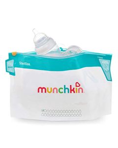 Munchkin Bolsas esterilizadoras para botellas de microondas, 180 usos, paquete de 6, elimina hasta el 99.9% de las bacterias comunes, blanco, grande (8 x 14 pulgadas)