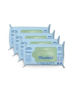 Mustela Pack 4 Toallitas Orgánicas, Limpia Cara, Manos, Area de Pañal, Deja la piel suave
