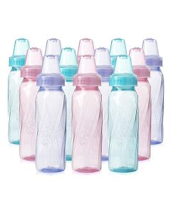 Evenflo Feeding - Botellas de cuello estándar de plástico teñido clásico para bebé, bebé y recién nacido, rosa/lavanda/verde azulado, 8 onzas (paquete de 12)