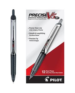 Pilot Precise V5 Rt, Bolígrafo Retráctil, Tinta Líquida Negra, Doce Piezas (26062)