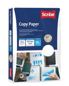 Scribe Copy Paper Plus Papel Bond Blanco Oficio Paquete de 500 Hojas 75g Blancura 97%. Máxima opacidad, permite impresionesa doble cara.