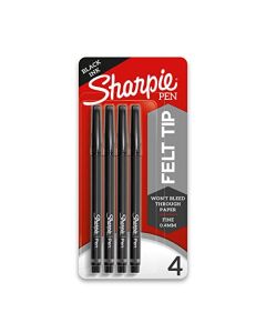 SHARPIE - Bolígrafos de punta de fieltro, punta fina (0.4 mm), color negro, 4 unidades