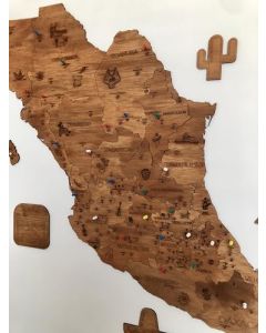 Mapa de madera de México- Pueblos Mágicos- Decoración para tu hogar –visita y marca los 177 pueblos mágicos, estados, capitales - Medidas: 147 cm de ancho y 107 cm alto - Color roble – Mapa de Mexico - Mapa de Pueblos Magicos