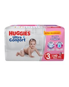 Huggies UltraConfort Pañal Desechable para Bebé, Etapa 3 Niña, Paquete con 40 Piezas, Ideal para niñas de 7 a 10 kg