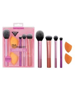 Real Techniques, Everyday Essentials, Set de Brochas de Maquillaje con Esponjas Multifuncionales, Kit de Accesorios Esenciales, Juego de Brochas para Maquillar Ojos, Mejillas y Rostro, 6 piezas
