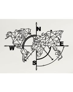 DEKADRON - Brújula geométrica del mapa del mundo de metal, decoración de pared de metal, arte de pared, arte de metal, arte de metal, decoración de pared, decoración del hogar (negro, 40 pulgadas de