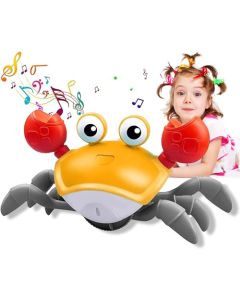 AVEDISTANTE Juguete de Cangrejo de Arrastre,Juguete de Cangrejo Gateante con Música y Luces,Diseño Automático para Evitar Obstáculos,Recargable Juguetes para Niño y Niña,Naranja