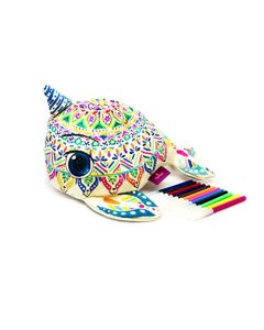 3D MANDALA-BALLENA UNICORNIO de tela suave para colorear. Busca paz, armonía y relajación/Regalo decorativo, divertido y personalizable para niños y adultos. Disfruta de tu creación, no la guardes en un libro