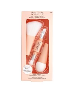 Physicians Formula Juego de brochas y esponjas de maquillaje 4 en 1, 3 pinceles de primera calidad en uno y esponja de maquillaje de precisión, para maquillaje en polvo y líquido