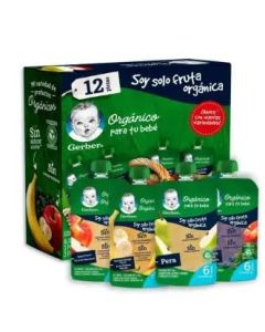 Papilla Para Bebe Gerber Organica Caja 12pz Frutas Mixtas
