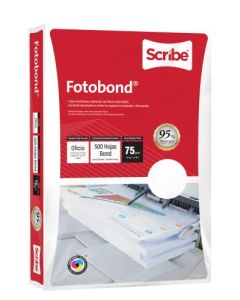Scribe Fotobond Papel Bond Blanco Oficio Paquete de 500 Hojas 75g Blancura 95%. Máxima opacidad, permite impresiones a doble cara.