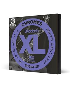 D'Addario ECG24-3D Chromes Flat Wound Electric Guitar Strings, Jazz Light, 11-50, 3 Sets
