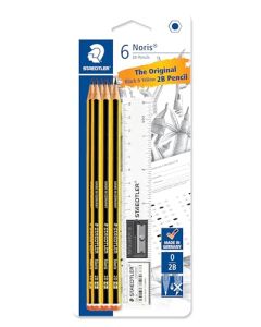 STAEDTLER Noris 2B - Lápiz de 6 lápices con regla, sacapuntas y borrador