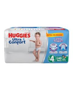 Huggies UltraConfort Pañal Desechable para Bebé, Etapa 4 Niño, Paquete con 40 Piezas, Ideal para niños de 9 a 12 kg