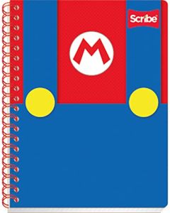 Scribe, SUPER MARIO, Cuaderno Profesional de Espiral Doble con Pasta Semi Rígida, Cuadro Grande C.7 de 100 Hojas (Diseño de Portada Aleatoria)