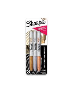 Sharpie Metallic 1829201 Marcador permanente de punta fina, 6 unidades, colores surtidos, Assorted Metallic, Paquete de 3