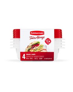 Rubbermaid TakeAlongs 2.9-Cup Square Food Storage Containers, 4-Pack, Chili Red