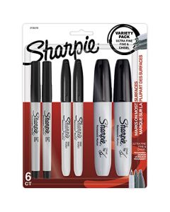 SHARPIE - Paquete variado de marcadores permanentes, con marcadores finos, ultrafinos y de punta cincelada, negro, 6 unidades