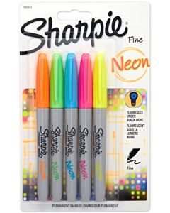 Sharpie Rotulador permanente de neón fino, colores surtidos, paquete de 5
